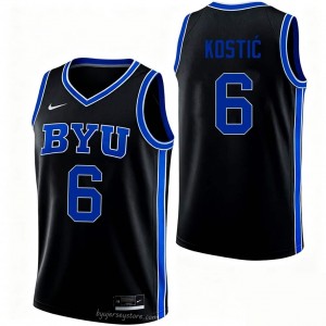Aleksej Kostic #6 BYU Player Men Black Basketball Stitched Authentic Jersey 52769801