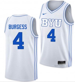 BYU Cougars Men Chamberlain Burgess #4 White Basketball High School Premium Embroidered Jersey 82943873