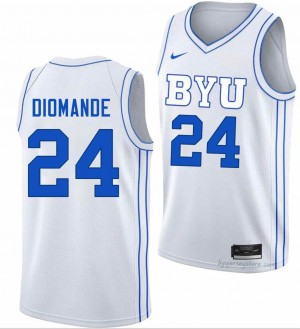 BYU Cougars Men Dominique Diomande #24 White Basketball Player Premium Embroidered Jersey 34514242