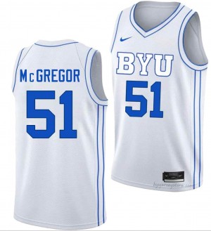 BYU Cougars Men Jared McGregor #51 White Basketball High School Premium Embroidered Jersey 74960891
