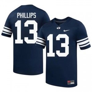 Official #13 Jojo Phillips Navy BYU Men College Football Pro-Grade Embroidered Jersey 50260339