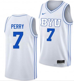 BYU Cougars Men KJ Perry #7 White Basketball High School Premium Embroidered Jersey 15685649