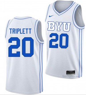 BYU Cougars Men Max Triplett #20 White Basketball College Premium Embroidered Jersey 82015529