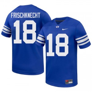 BYU Cougars Men Reggie Frischknecht #18 Royal Football Player Premium Embroidered Jersey 58715827