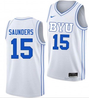 BYU Cougars Men Richie Saunders #15 White Basketball High School Premium Embroidered Jersey 50802710