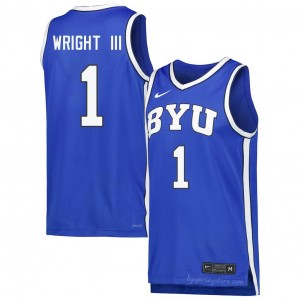 Official #1 Robert Wright III Royal Cougars Men Player Basketball Pro-Grade Embroidered Jersey 79323228