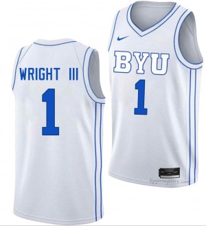 BYU Cougars Men Robert Wright III #1 White Basketball College Premium Embroidered Jersey 29589320
