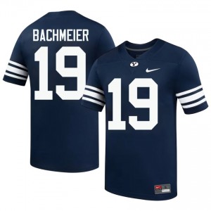 Official #19 Tiger Bachmeier Navy BYU Men College Football Pro-Grade Embroidered Jersey 78025633