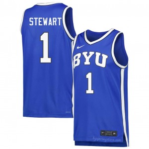 Official #1 Trey Stewart Royal Cougars Men High School Basketball Pro-Grade Embroidered Jersey 54184763