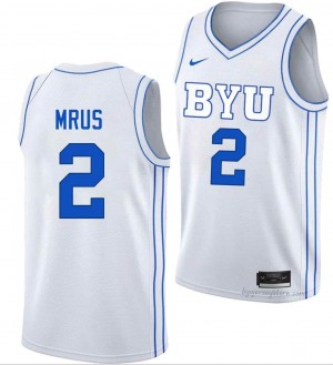 BYU Cougars Men Tyler Mrus #2 White Basketball Player Premium Embroidered Jersey 38813859