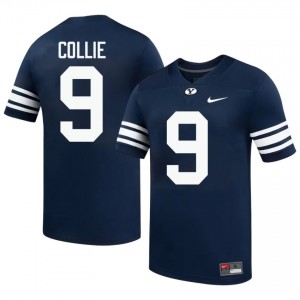 Official #9 Austin Collie Navy BYU Men NCAA Football Pro-Grade Embroidered Jersey 53871776