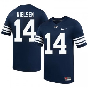Official #14 Gifford Nielsen Navy BYU Men High School Football Pro-Grade Embroidered Jersey 74521949
