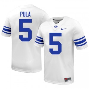 Jaron Pula #5 Cougars High School Men White Football Stitched Authentic Jersey 70047138