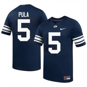Official #5 Jaron Pula Navy BYU Cougars Men College Football Pro-Grade Embroidered Jersey 33515144