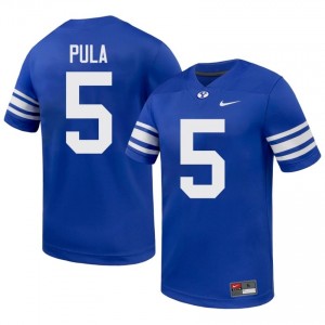 BYU Men Jaron Pula #5 Royal Football Player Premium Embroidered Jersey 64715074