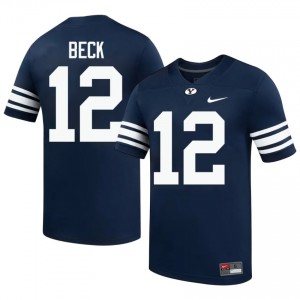 Official #12 John Beck Navy BYU Cougars Men High School Football Pro-Grade Embroidered Jersey 58206958
