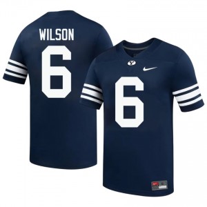 Official #6 Marc Wilson Navy BYU Men NCAA Football Pro-Grade Embroidered Jersey 20413680