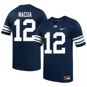 Official #12 Puka Nacua Navy BYU Men Player Football Pro-Grade Embroidered Jersey 81213337