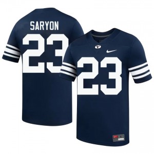 Official #23 Terrance Saryon Navy BYU Cougars Men High School Football Pro-Grade Embroidered Jersey 21959942