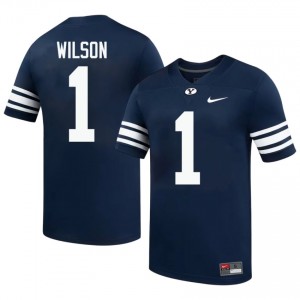 Official #1 Zach Wilson Navy Cougars Men High School Football Pro-Grade Embroidered Jersey 12625347