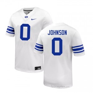 BYU Cougars Men Evan Johnson #0 White Football College Premium Embroidered Jersey 16760169