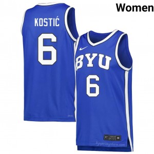 Official #6 Aleksej Kostic Royal Cougars Women Player Basketball Pro-Grade Embroidered Jersey 78905108