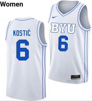 BYU Cougars Women Aleksej Kostic #6 White Basketball College Premium Embroidered Jersey 62153668