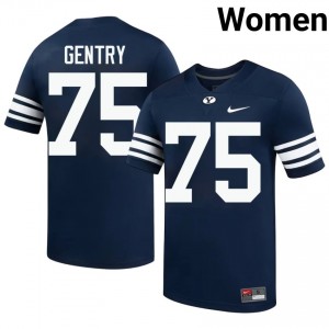Official #75 Andrew Gentry Navy BYU Cougars Women High School Football Pro-Grade Embroidered Jersey 88884292