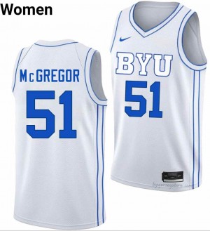 BYU Cougars Women Jared McGregor #51 White Basketball Player Premium Embroidered Jersey 17580911