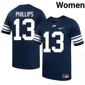 Official #13 Jojo Phillips Navy Cougars Women High School Football Pro-Grade Embroidered Jersey 87673492