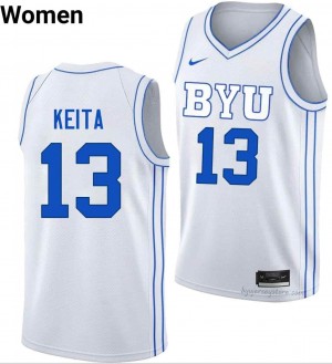 BYU Cougars Women Keba Keita #13 White Basketball High School Premium Embroidered Jersey 74658158