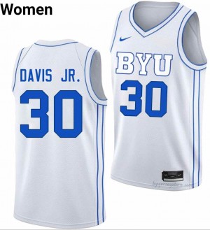 BYU Cougars Women Kennard Davis Jr. #30 White Basketball College Premium Embroidered Jersey 17041428