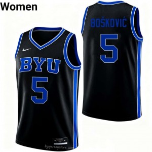 Mihailo Boskovic #5 BYU NCAA Women Black Basketball Stitched Authentic Jersey 48910602