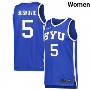 Official #5 Mihailo Boskovic Royal Cougars Women Player Basketball Pro-Grade Embroidered Jersey 14390866