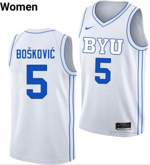 BYU Cougars Women Mihailo Boskovic #5 White Basketball College Premium Embroidered Jersey 74512540