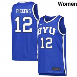 Official #12 Nate Pickens Royal Cougars Women High School Basketball Pro-Grade Embroidered Jersey 72825281