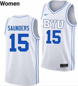 BYU Cougars Women Richie Saunders #15 White Basketball Player Premium Embroidered Jersey 34439508