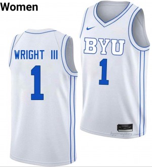 BYU Cougars Women Robert Wright III #1 White Basketball High School Premium Embroidered Jersey 49068068