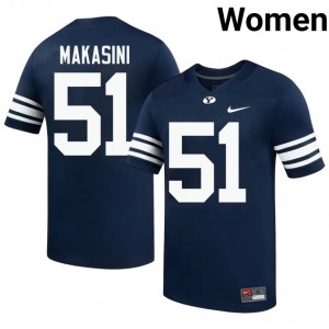 Official #51 Sonny Makasini Navy BYU Women High School Football Pro-Grade Embroidered Jersey 57436009