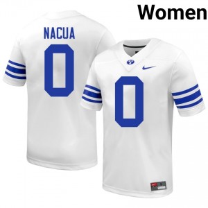 Tei Nacua #0 BYU Cougars College Women White Football Stitched Authentic Jersey 33631258