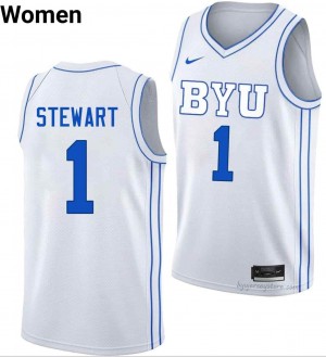 BYU Cougars Women Trey Stewart #1 White Basketball College Premium Embroidered Jersey 67377710