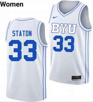 BYU Cougars Women Xavion Staton #33 White Basketball Player Premium Embroidered Jersey 16055520