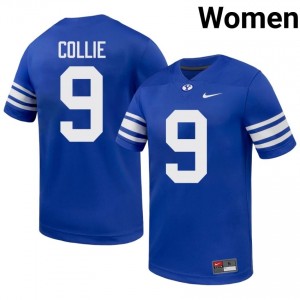 BYU Cougars Women Austin Collie #9 Royal Football Player Premium Embroidered Jersey 16527471