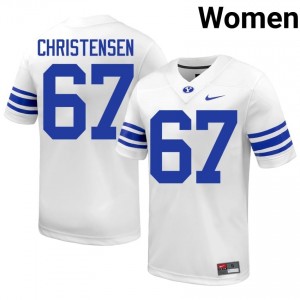 Brady Christensen #67 BYU NCAA Women White Football Stitched Authentic Jersey 40724700