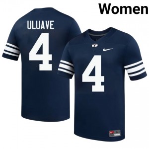 Official #4 Cade Uluave Navy BYU Cougars Women College Football Pro-Grade Embroidered Jersey 77999146