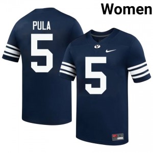 Official #5 Jaron Pula Navy BYU Women High School Football Pro-Grade Embroidered Jersey 93886384