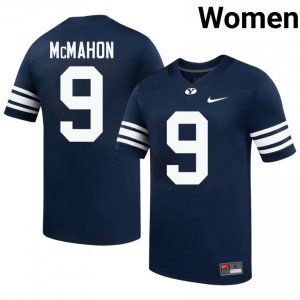 Official #9 Jim McMahon Navy BYU Cougars Women College Football Pro-Grade Embroidered Jersey 94039106