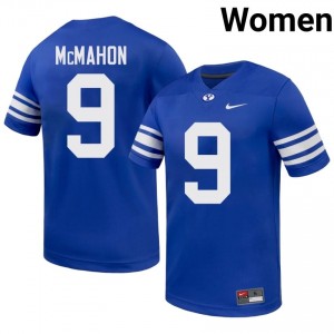 BYU Cougars Women Jim McMahon #9 Royal Football Player Premium Embroidered Jersey 31517861