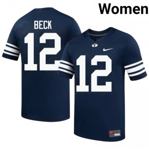 Official #12 John Beck Navy BYU Cougars Women Player Football Pro-Grade Embroidered Jersey 31866096