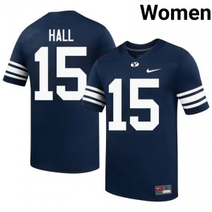 Official #15 Max Hall Navy BYU Cougars Women Player Football Pro-Grade Embroidered Jersey 20935760
